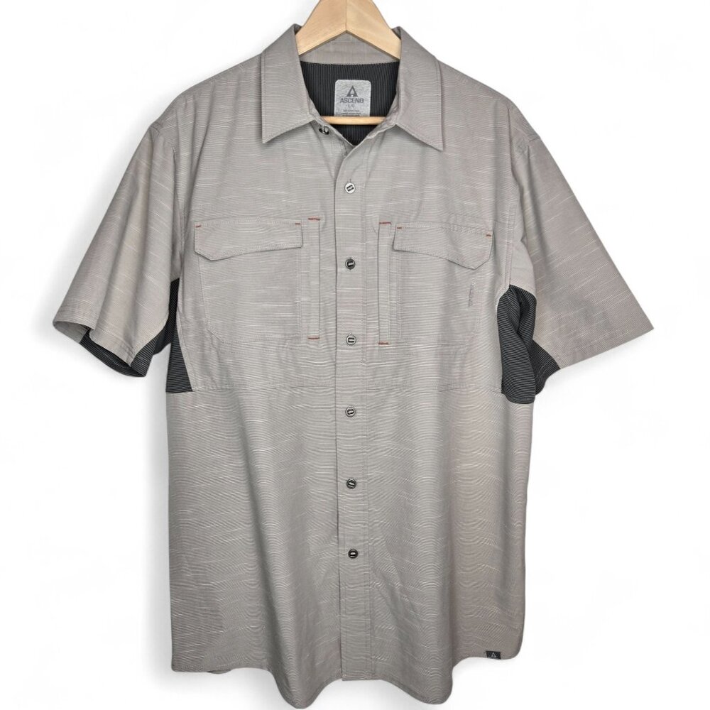 Ascend Cargo Tech Shirt Men's Heathered Vented Back Fishing Hiking Outdoor L